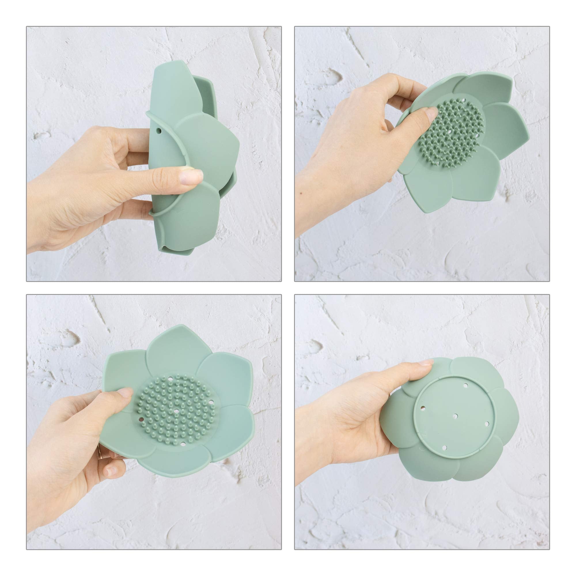 Auear, 4 Pack Lotus Flowers Soap Dish With Drain Silicone Holder Non-Slip Flexible Tray For Bathroom Shower